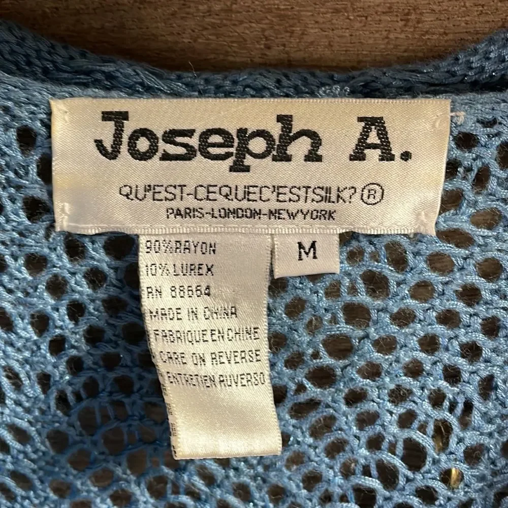 Joseph A Ladies Open Knit Sweater Sz Medium Blue W/Silver Threads Built in Camis